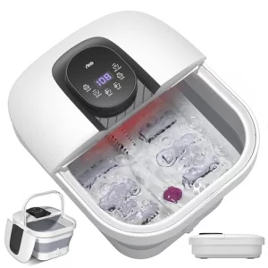 RIKE Collapsible Foot Spa with Fast PTC Heating and Massage, 14 Temp Control Precise Heated Foot Bath, Smart Digital Touch Screen & Ambient Light, 6 