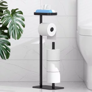 Kitsure Toilet Paper Holder Free Standing  Rustproof Metal Toilet Paper Stand for 4 Rolls with Anti-Slip Base and Shelf for Phone & Small Items, Bat