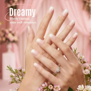 Bioday Ombre Press on Nails Short Square, Soft Gel Nude Pink Fake Nails Press on with Glue, 30Pcs Reusable Stick on Nails in 15 Sizes, Salon Quality 