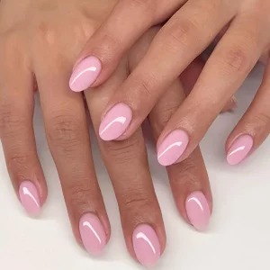 Soft Pink Press on Nails Short Oval Fake Nails with Solid Color Design,Reusable Artificial Nails,Easy Apply Full Cover Stick on Nails for Women Manic