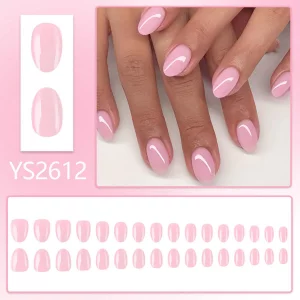 Soft Pink Press on Nails Short Oval Fake Nails with Solid Color Design,Reusable Artificial Nails,Easy Apply Full Cover Stick on Nails for Women Manic