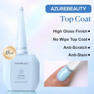 AZUREBEAUTY 18ml Gel Top Coat No Wipe High Gloss Gel Nail Polish Clear Top Coat Long Lasting Shine Finish Soak Off UV LED Nail Lamp for Manicure