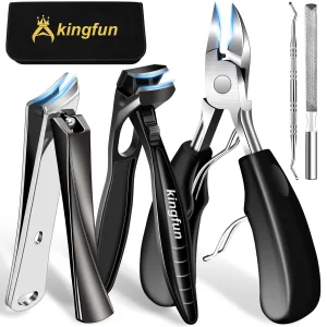 Toenail Clippers for Thick Toenails, Kingfun Ingrown Toe Nail Clippers for Thick Nails for Seniors, Heavy Duty Toe Nail Clippers for Men, Angled Head