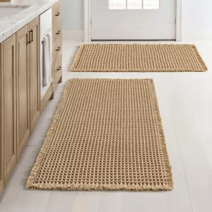 MIULEE Set of 2 Waffle Bathroom Rugs, Boho Bath Rugs Non Slip Washable, Super Absorbent Bath Mats, Ultra Soft Rubber Backed Shower Mats for Bathroom 