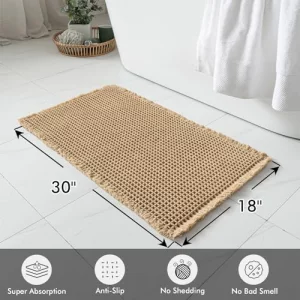 MIULEE Set of 2 Waffle Bathroom Rugs, Boho Bath Rugs Non Slip Washable, Super Absorbent Bath Mats, Ultra Soft Rubber Backed Shower Mats for Bathroom 