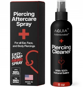 Piercing Aftercare Spray | Ear Piercing Cleaner 8oz | Saline Spray for Piercings; Saline Solution for Piercings; Aftercare of Pierced Ear, Septum, Be