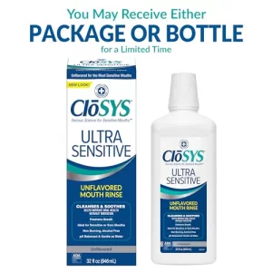 CloSYS Ultra Sensitive Mouthwash, 32 Oz, Alcohol Free Mouthwash, Unflavored Mouth Wash, Dye Free, pH Balanced, Helps Soothe Entire Mouth