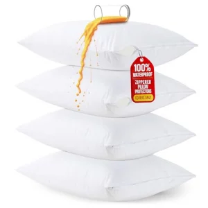 Set of 4 Pillow Protectors with Zipper Standard Size, Bed Bug and Dust Mite Proof Pillow Covers, Ultra Soft Pillow Encasements, Moisture Wicking and 