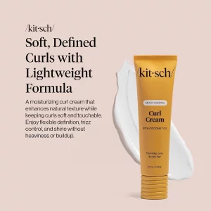 Kitsch Moisturizing Curl Cream for Curly Hair  Lightweight Curly Hair Products for Men & Women | Defines Curls, Controls Frizz & Boosts Shine | Hydr