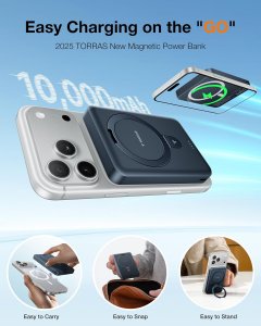 TORRAS EasyGo 10000mAh Magnetic Portable Charger Power Bank for iPhone, Fast Charging Travel Essential Wireless Battery Pack