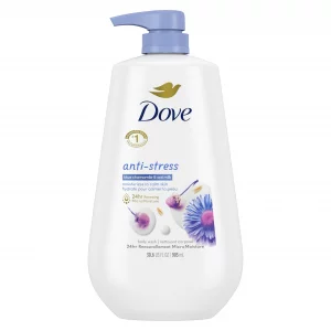 Dove Body Wash with Pump Anti-Stress Blue Chamomile & Oat Milk, for 24hr Lotion-Soft Skin Moisturizing Skin Cleanser with No Sulfates No Parabens 30.