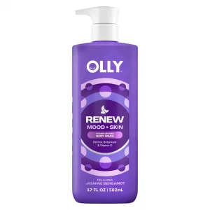 OLLY Renew Body Wash with Vitamin D, Retinol & Botanicals - Nourishing Cleanser for Skin Barrier Repair, Deep Hydration, Jasmine Bergamot Scent, 17oz
