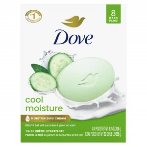 Dove Beauty Bar Soap Cool Moisture Cucumber & Green Tea Scent, 8 Bars for Refreshed Skin, Leaves Skin Refreshed 3.75 oz
