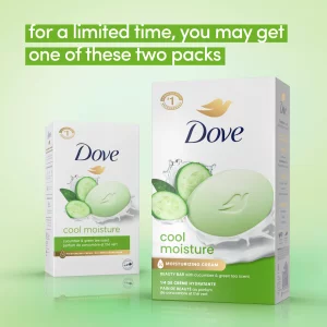 Dove Beauty Bar Soap Cool Moisture Cucumber & Green Tea Scent, 8 Bars for Refreshed Skin, Leaves Skin Refreshed 3.75 oz