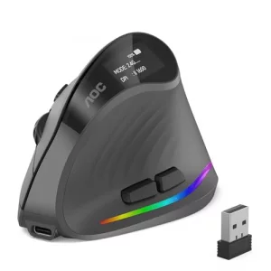 AOC 2.4GHz Ergonomic Mouse, Wireless Bluetooth Vertical Mouse for Work, 4800 DPI Optical Tracking, 5 Adjustable DPI, Quiet Clicks, RGB Light, Compati
