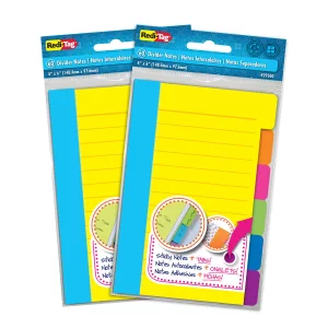 Redi-Tag Divider Sticky Notes, Tabbed Self-Stick Lined Notepads, Adhesive Notes for School, Home and Office, 120 Ruled Notes, 4