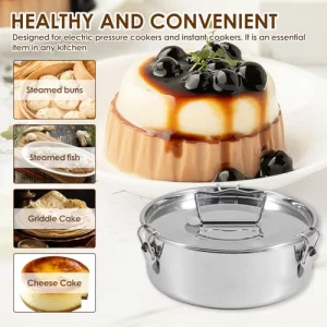 KOUISYY Flan Mold with Lid, Stainless Steel Flan Pan Mold with Handle, 1.5QT Large Capacity Flanera Flan Maker, Portable Round Cake Baking Flan Maker