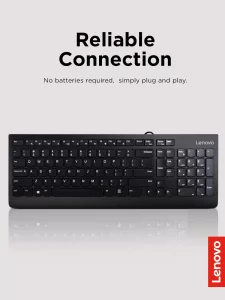 Lenovo 300 USB Keyboard, Wired, Adjustable Tilt, Ergonomic, Windows 7/8/10, GX30M39655, Black