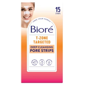 Bior T-Zone Blackhead Remover Strips, Deep Cleansing Pore Strips, (5 Nose + 5 Face + 5 Chin Strips), Instant Pore Unclogging for the T-Zone Area, 15