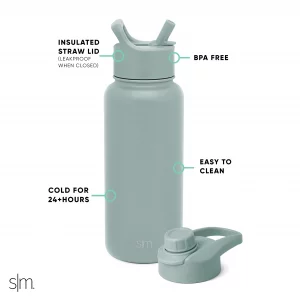 Simple Modern Water Bottle with Straw and Chug Lid Vacuum Insulated Stainless Steel Metal Thermos Bottles | Reusable Leak Proof BPA-Free Flask for Sp