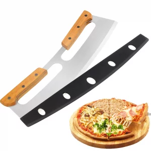 Pizza Cutter Rocker with Wooden Handles & Protective Cover by Zocy, 14