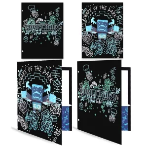 Minecraft Folders for School - Video Game Pocket Folder Bundle Includes 4 Laminated Plastic Folders Plus Tattoos, More Minecraft Kids School Supplies