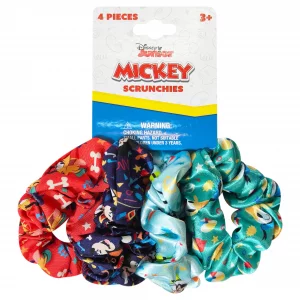 LUV HER Disney Mickey Scrunchies for Girls of All Ages - 4 Large Hair Scrunchies - 4 Printed Scrunchies with Your Favorite Characters - Hair Accessor