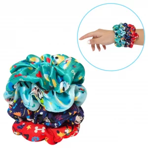 LUV HER Disney Mickey Scrunchies for Girls of All Ages - 4 Large Hair Scrunchies - 4 Printed Scrunchies with Your Favorite Characters - Hair Accessor