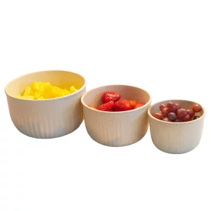 Set of 3 Bowls with Lids - Microwave, Freezer, and Fridge Safe Nesting Mixing Bowls - Eco-Conscious Kitchen Essentials by Classic Cuisine (Beige), S,