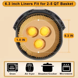 Round Air Fryer Liners Disposable Paper 150 Pcs, Ninja Airfryer Paper Parchment Liners - Water & Oil Proof 6.3 inch Air Fryer Paper Liners (Fits 2-5 