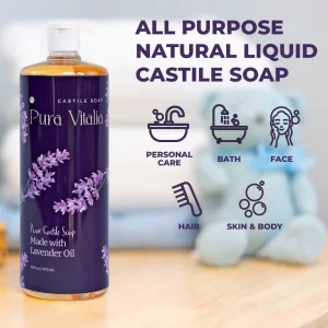 Pura Vitalia Lavender Organic Castile Soap | Body Wash & Cleanser for Face & Hands | Biodegradable, Eco-Friendly, Palm Oil Free, Vegan & Gentle | Mad