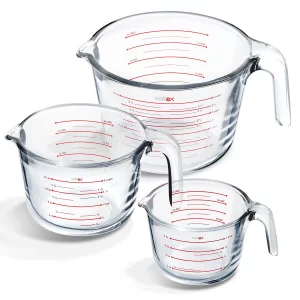 Eatex Glass Measuring Cups Set of 3 - Liquid Measuring Cups, Glass Measuring Cup Set - 1,2,4 Cup Measuring Cup - Dishwasher Oven, Microwave Safe Meas
