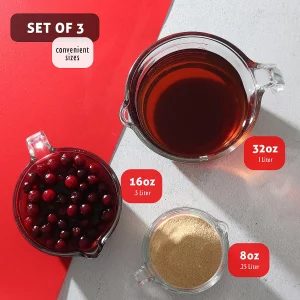 Eatex Glass Measuring Cups Set of 3 - Liquid Measuring Cups, Glass Measuring Cup Set - 1,2,4 Cup Measuring Cup - Dishwasher Oven, Microwave Safe Meas