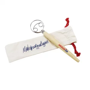 American Bun Patriotic Themed Sourdough Whisk For Baking, Perfect Stocking Gift With Storage Pouch, Tool for Danish Dough Bread Making, Premium Wood 