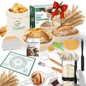 Feastmate Sourdough Starter Kit - Banneton Bread Proofing Basket Set with Liners, Sourdough Bread Baking Supplies & Bread Making Tools - Includes two