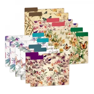 MARBOL Stores 12pcs Decorative File Folders Letter Size, Butterfly Design Folders, Cute Office Folders with Floral Patterns, 1/3 Cut Tab, Waterproof 