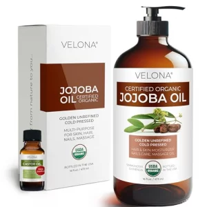 velona Jojoba Oil USDA Certified Organic - 16 Fl Oz in Glass Bottle | 100% Pure and Natural | Golden, Unrefined, Cold Pressed, Hexane Free | Moisturi