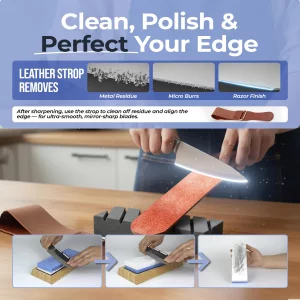 Premium Knife Sharpening Stone Set - Dual Grit Whetstones (400/1000 & 3000/8000), Leather Strop, Flattening Stone, Bamboo Base, Non-Slip Bases & Angl