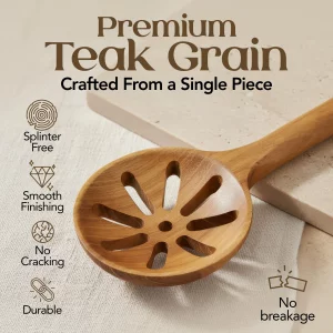 8 Piece Teak Wooden Cooking Spoons Set - Wooden Utensil Set with Spatula Scraper Pasta Spoon Rice Paddle Tongs for Everyday Cooking, Smooth Sanded Fi