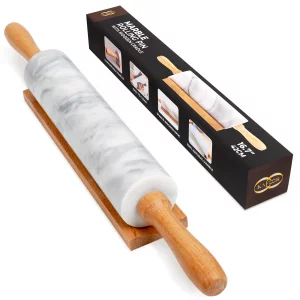 Kafoor 16.7 Inches Marble Rolling Pin for Baking with Wooden Handles & Wooden Cradle - Rolling Pin for making Pizza Dough & Tortillas, Dough Roller f