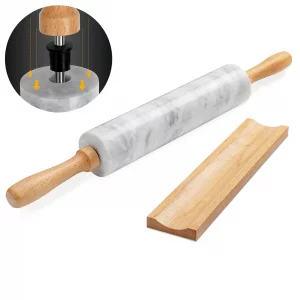 Kafoor 16.7 Inches Marble Rolling Pin for Baking with Wooden Handles & Wooden Cradle - Rolling Pin for making Pizza Dough & Tortillas, Dough Roller f