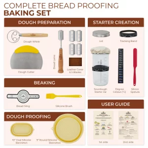 Breadcraft Sourdough Bread Proofing Basket Set, Complete Sourdough Bread Baking Kit, Non-Stick Silicone Banneton Basket (Pack of 2) with Bread Lame,D