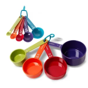 Farberware Kitchen Basics Measuring Cup & Spoon Set - 9-Piece Colorful Nesting Stackable Cups & Spoons with Ring Organizer, Easy-Read Markings for Co