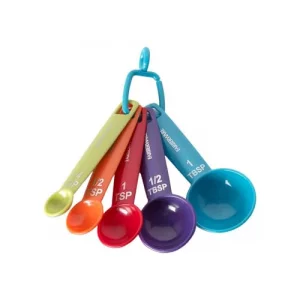 Farberware Kitchen Basics Measuring Cup & Spoon Set - 9-Piece Colorful Nesting Stackable Cups & Spoons with Ring Organizer, Easy-Read Markings for Co