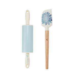 Dolly Parton Mini Spatula and Rolling Pin Set, Heat-Resistant Silicone Spatula and Nonstick Rolling Pin with Blue Accents Kitchen Utensils for Baking