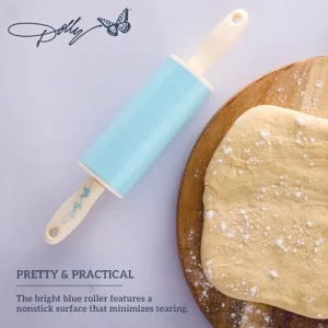 Dolly Parton Mini Spatula and Rolling Pin Set, Heat-Resistant Silicone Spatula and Nonstick Rolling Pin with Blue Accents Kitchen Utensils for Baking