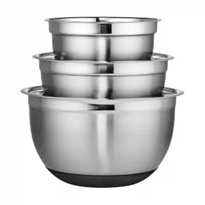 Chicago Metallic Stainless Steel Soft Base Bowls, Versatile Nesting Mixing Bowls for Every Kitchen Task, Set of 3