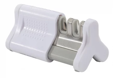 Smith 51122 Slide Sharp Edge Grip 2-Slot Sharpener - White - Compact - Non-Slip Base - Patented V Grip - Straight Edge & Serrated Blades - Carbide &