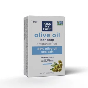 Kiss My Face Olive Oil Fragrance Free Bar Soap - Moisturizing Bar Soap - Cruelty Free Vegan Soap - Palm Oil Free - 4 oz Per Bar, 1 Pack (Packaging Ma