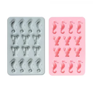 HiParty 2Pcs Seahorse & Lobster Chocolate Candy Molds, Under the Sea Silicone Mold for Fat Bomb Fondant Cake Decorating Mini Soap Crayon Melt Ice Cub